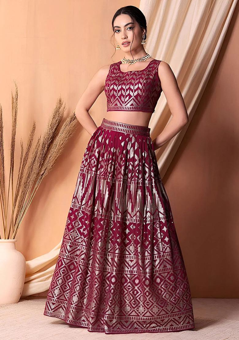 Pink Embroidery Georgette Lehenga Set - Indya