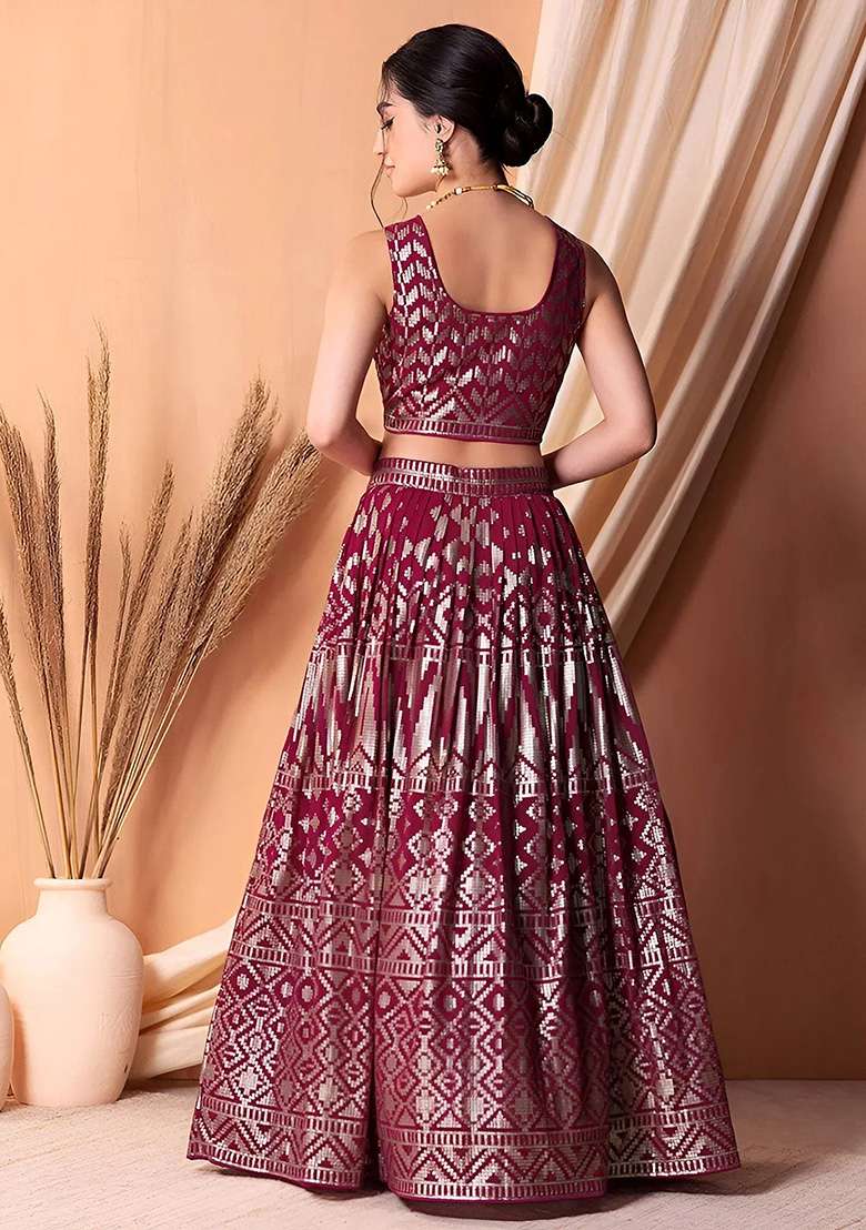 Pink Embroidery Georgette Lehenga Set for Diwali and Festive Wear - Indya