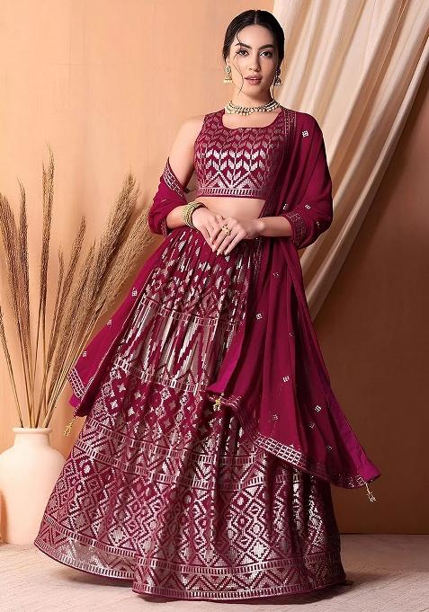 Pink Embroidery Georgette Lehenga Set