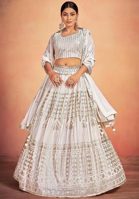 White Embroidery Georgette Lehenga Set