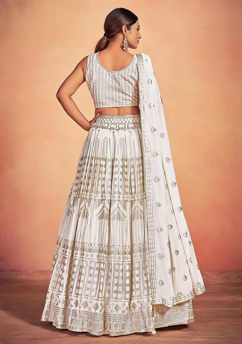 White Embroidery Georgette Lehenga Set - Indya