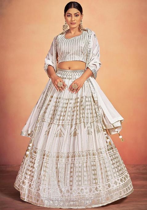 White Embroidery Georgette Lehenga Set