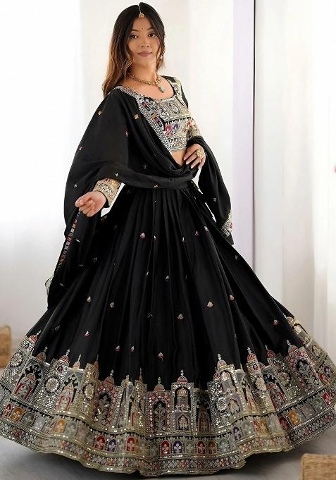 Black Embroidery Crepe Lehenga Set