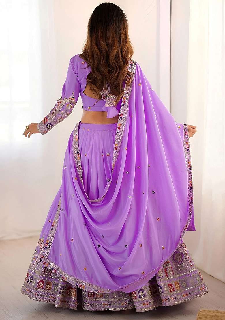 Purple Crepe Lehenga Set with Embroidery for Diwali | Wedding & Festive Wear - Indya