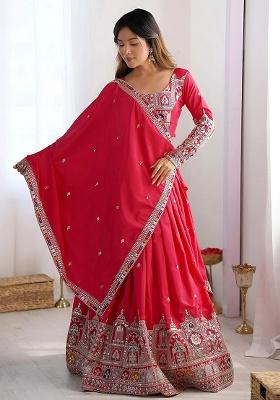 Pink Embroidery Crepe Lehenga Set