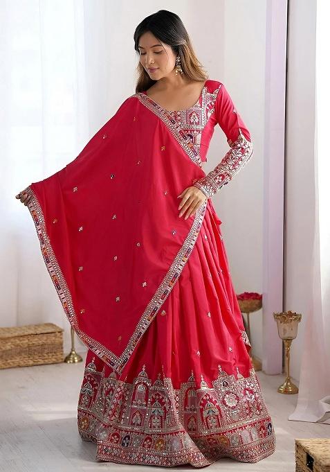Pink Embroidery Crepe Lehenga Set