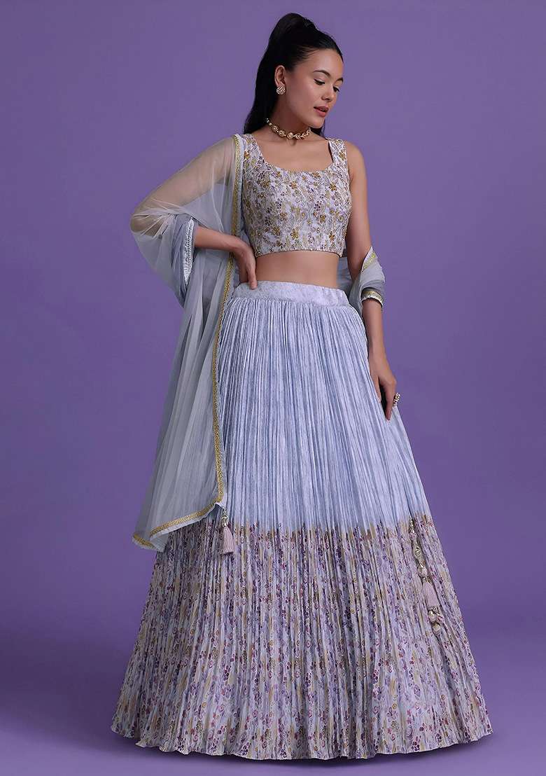 Blue Georgette Lehenga Set with Embroidery for Diwali | Wedding & Festive Wear - Indya