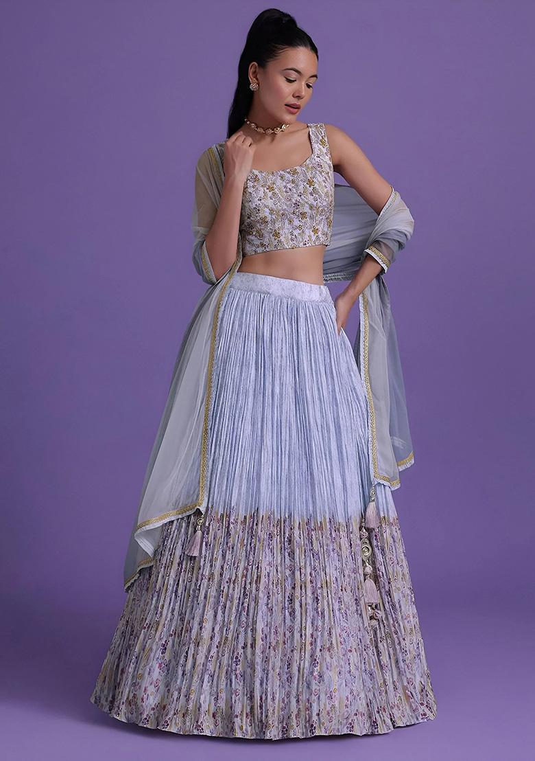 Blue Embroidery Georgette Lehenga Set - Indya