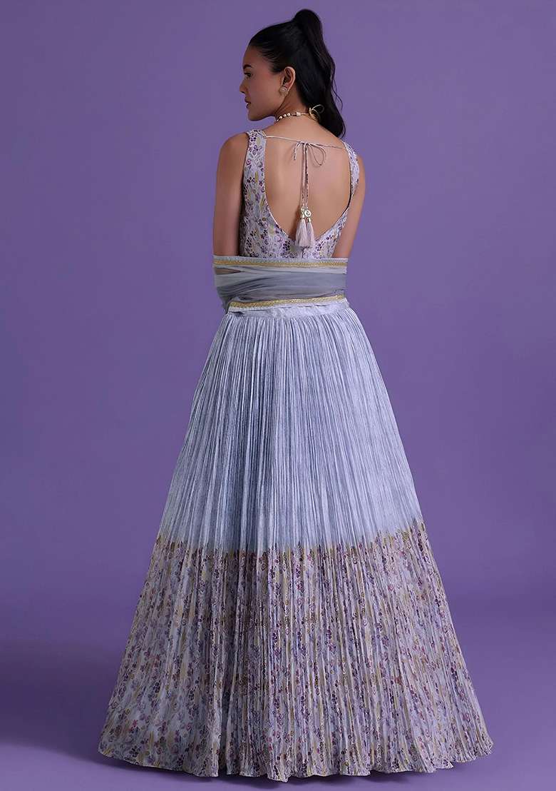 Blue Georgette Lehenga Set with Embroidery for Diwali | Wedding & Festive Wear - Indya