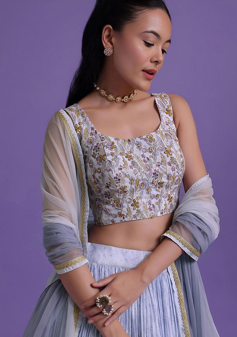 Blue Embroidery Georgette Lehenga Set - Indya