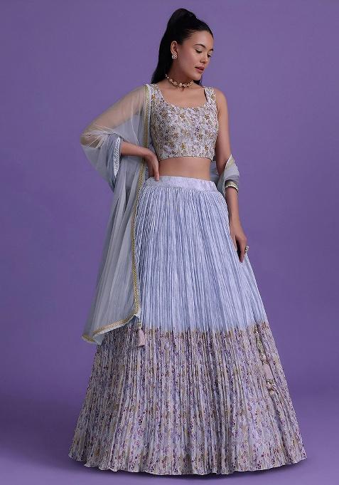 Blue Embroidery Georgette Lehenga Set