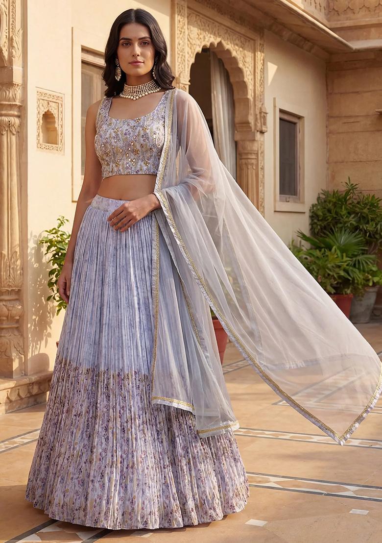 Blue Embroidery Georgette Lehenga Set - Indya