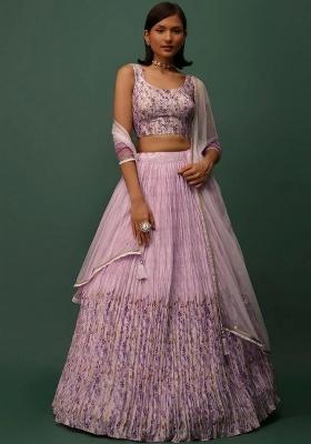 Pink Embroidery Georgette Lehenga Set