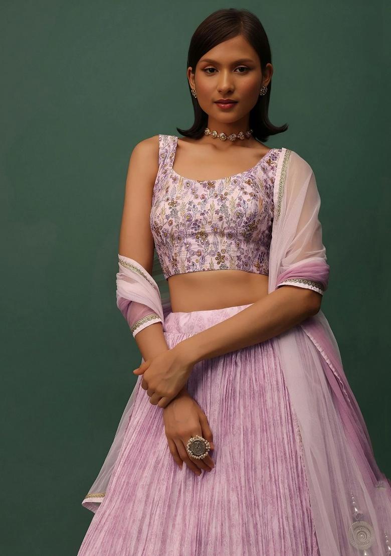 Pink Embroidery Georgette Lehenga Set - Indya