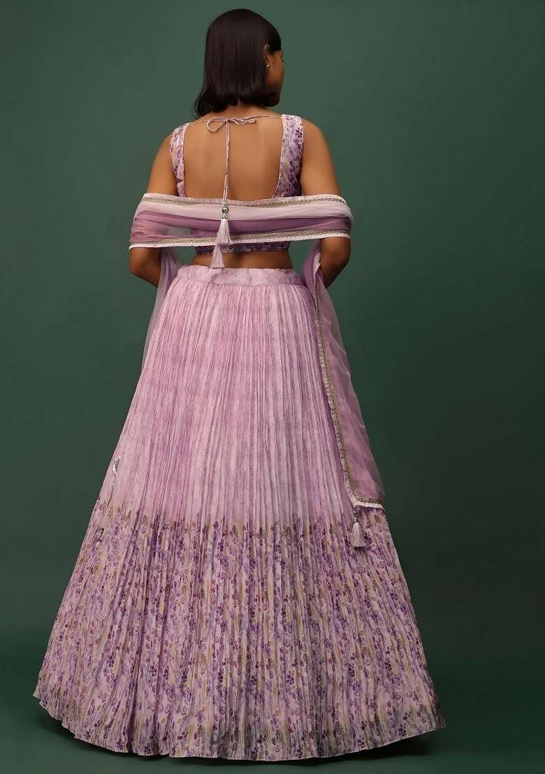 Pink Georgette Lehenga Set with Embroidery for Diwali | Wedding & Festive Wear - Indya