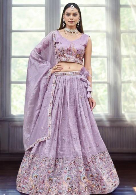 Lavender Embroidery Gold Crush Lehenga Set
