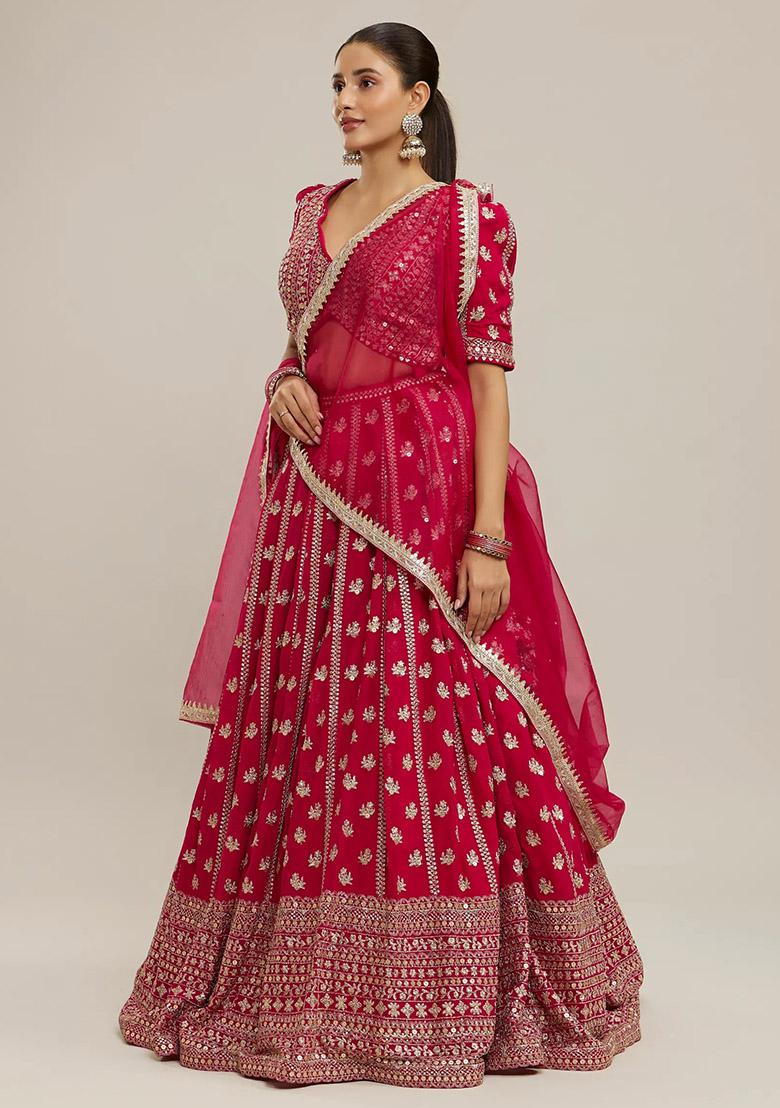 Pink Embroidered Georgette Lehenga Set - Indya
