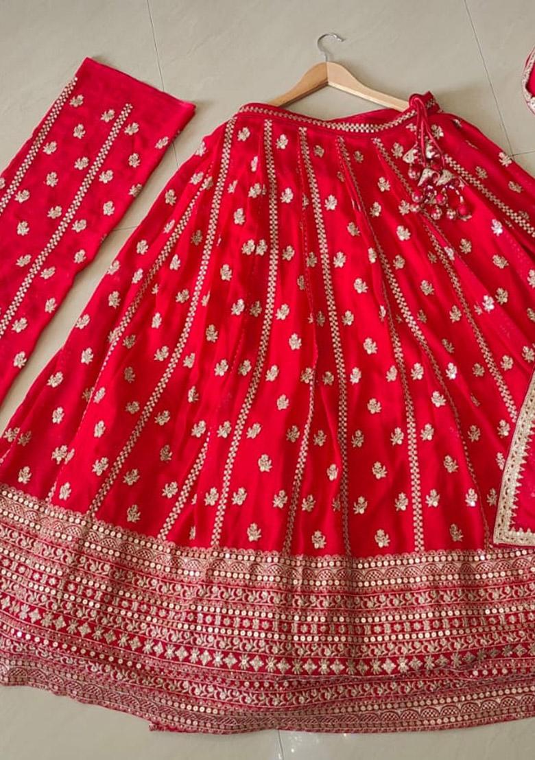 Pink Embroidered Georgette Lehenga Set - Indya