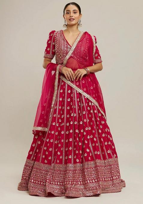 Pink Embroidered Georgette Lehenga Set