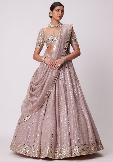 Ash Pink Embroidered Viscose Lehenga Set