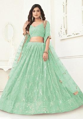 Sea Green Embroidered Net Lehenga Set