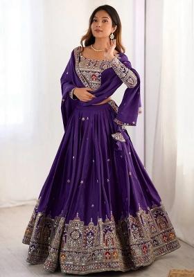Violet Embroidery Silk Lehenga Set