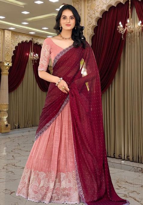 Orange Embroidery Silk Lehenga Set