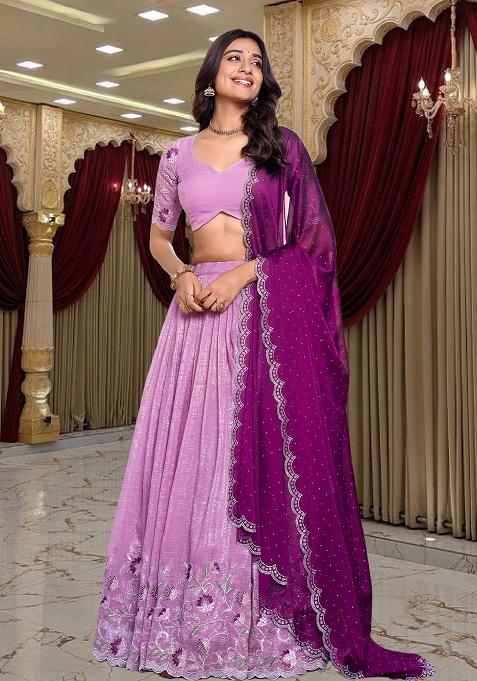 Pink Embroidery Silk Lehenga Set
