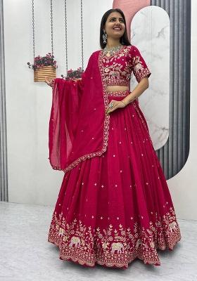 Pink Embroidery Silk Lehenga Set