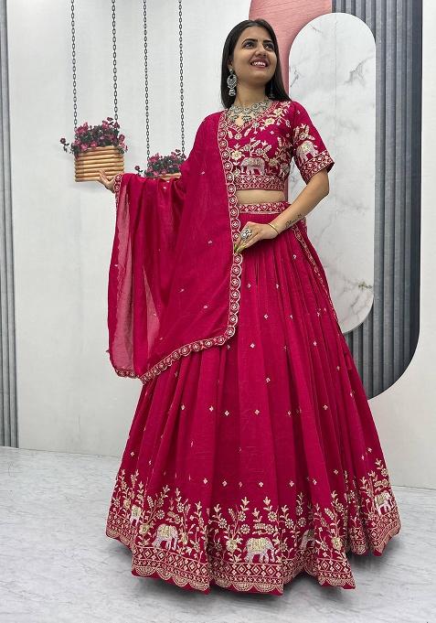 Pink Embroidery Silk Lehenga Set