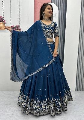 Rama Embroidery Silk Lehenga Set