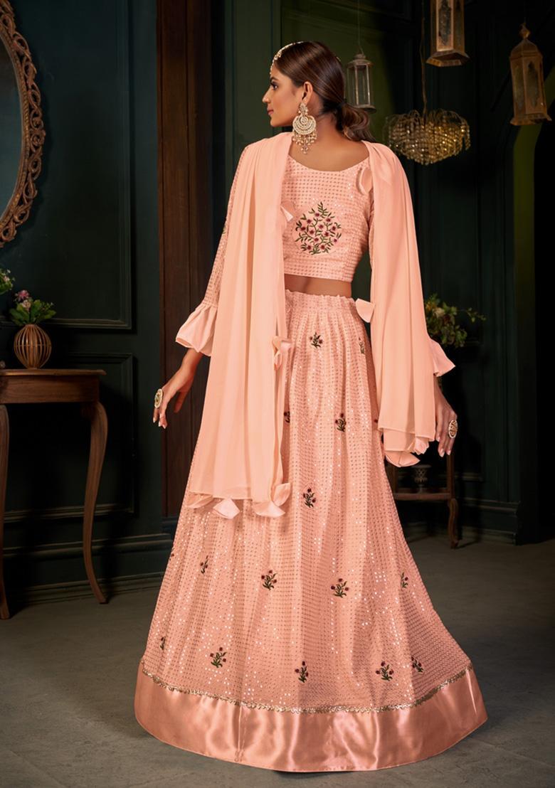 Orange Embroidery Georgette Lehenga Set - Indya