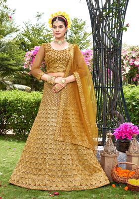 Yellow Embroidery Net Lehenga Set