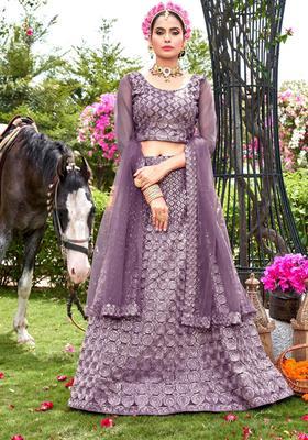 Purple Embroidery Net Lehenga Set