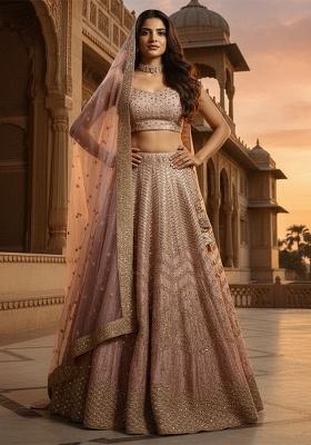 Baby Pink Embroidery Silk Lehenga Set