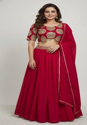 Red Embroidery Silk Lehenga Set