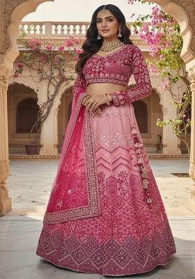 Pink Embroidery Georgette Lehenga Set