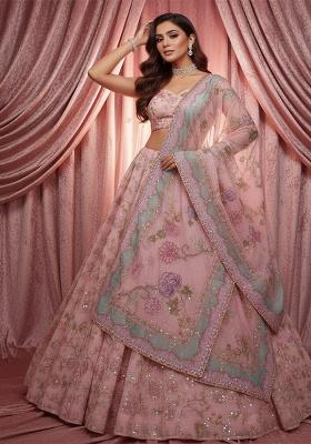 Pink Embroidery Silk Lehenga Set