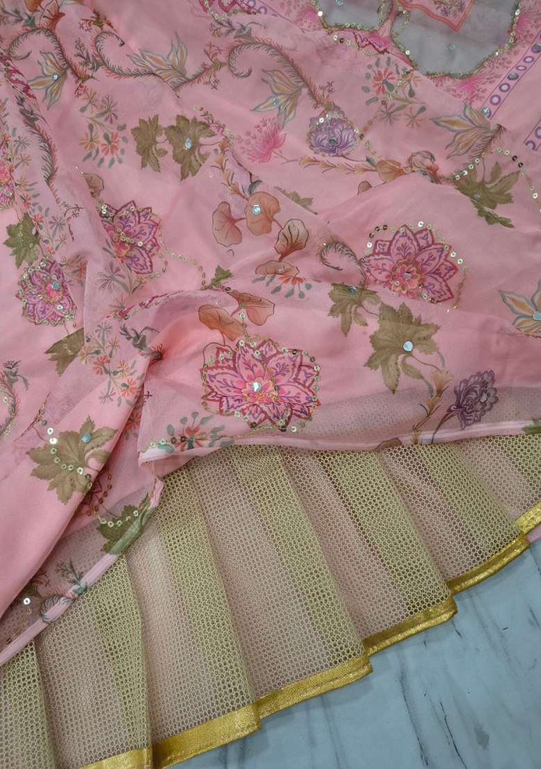 Pink Silk Blend Lehenga Set with Embroidery for Diwali | Wedding & Festive Wear - Indya