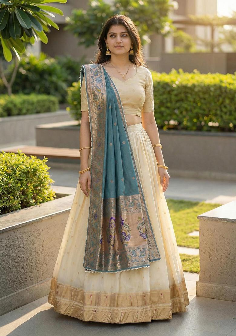 Rama Woven Work Silk Lehenga Set - Indya