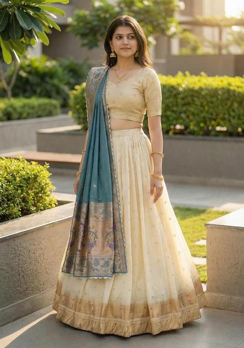 Rama Woven Work Silk Lehenga Set