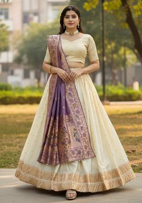 Purple Woven Work Silk Lehenga Set