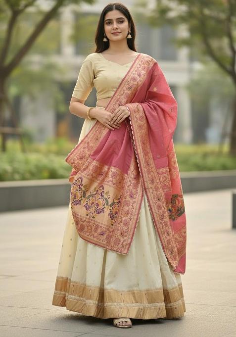 Gajari Woven Work Silk Lehenga Set