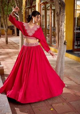 Pink Embroidery Silk Lehenga Set