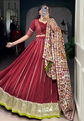 Maroon Zari Weaving Chanderi Lehenga Set