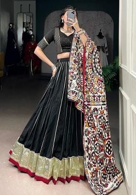 Black Zari Weaving Chanderi Lehenga Set