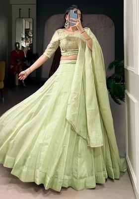 Pista Beads Work Crush Lehenga Set