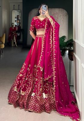 Rani Pink Embroidery Silk Lehenga Set