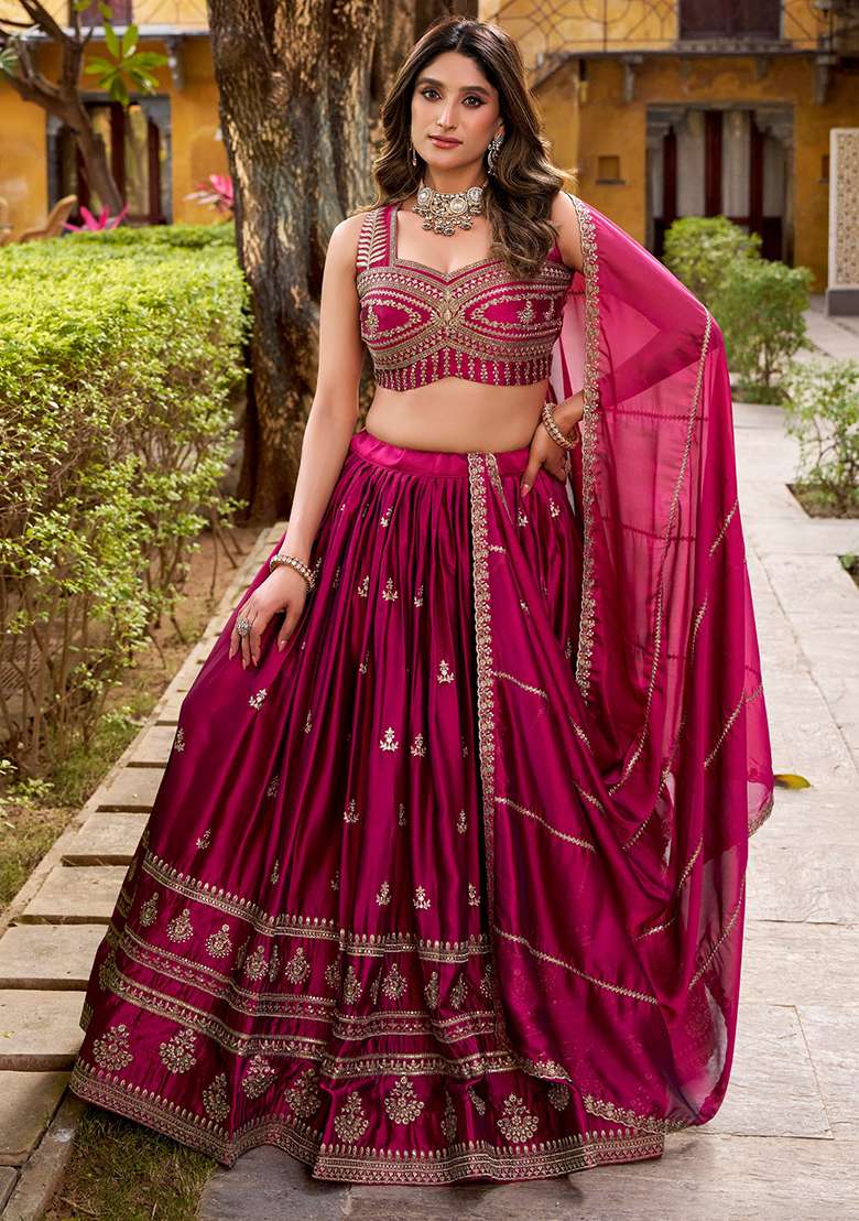 Pink Embroidery Rangoli Lehenga Set for Diwali and Festive Wear - Indya