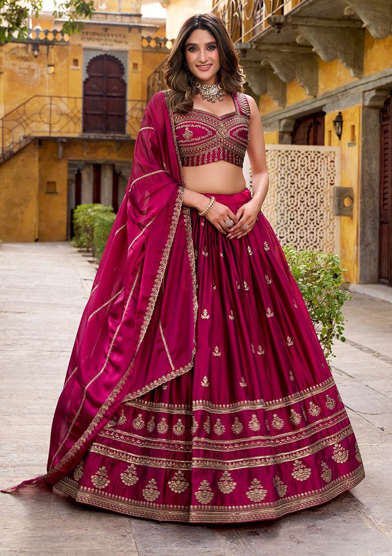 Pink Embroidery Rangoli Lehenga Set for Diwali and Festive Wear - Indya